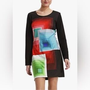 Desigual Ymanga Larga long sleeve blue dress size L